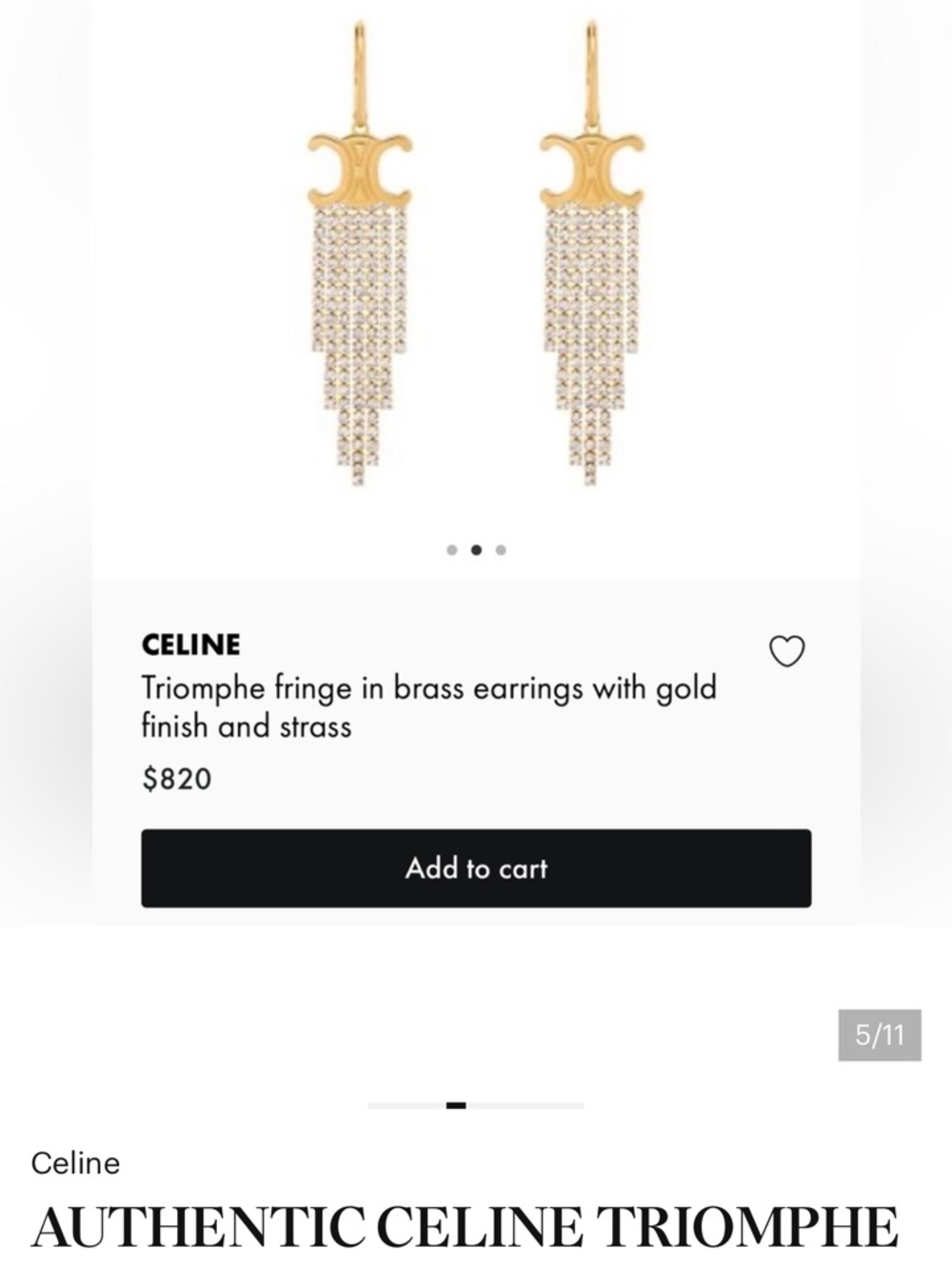 Celine Gold Crystal Fringe Drop Earrings - Picture 6 of 6